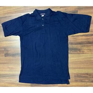 VTG Mens FRUIT OF THE LOOM Polo Shirt Sz Large 90s Navy‎ Blue Plain Short Sleeve